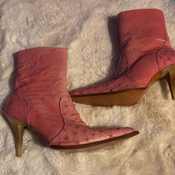 Pink Ostrich Leather Western Cowboy Boots - Picture 5 of 7